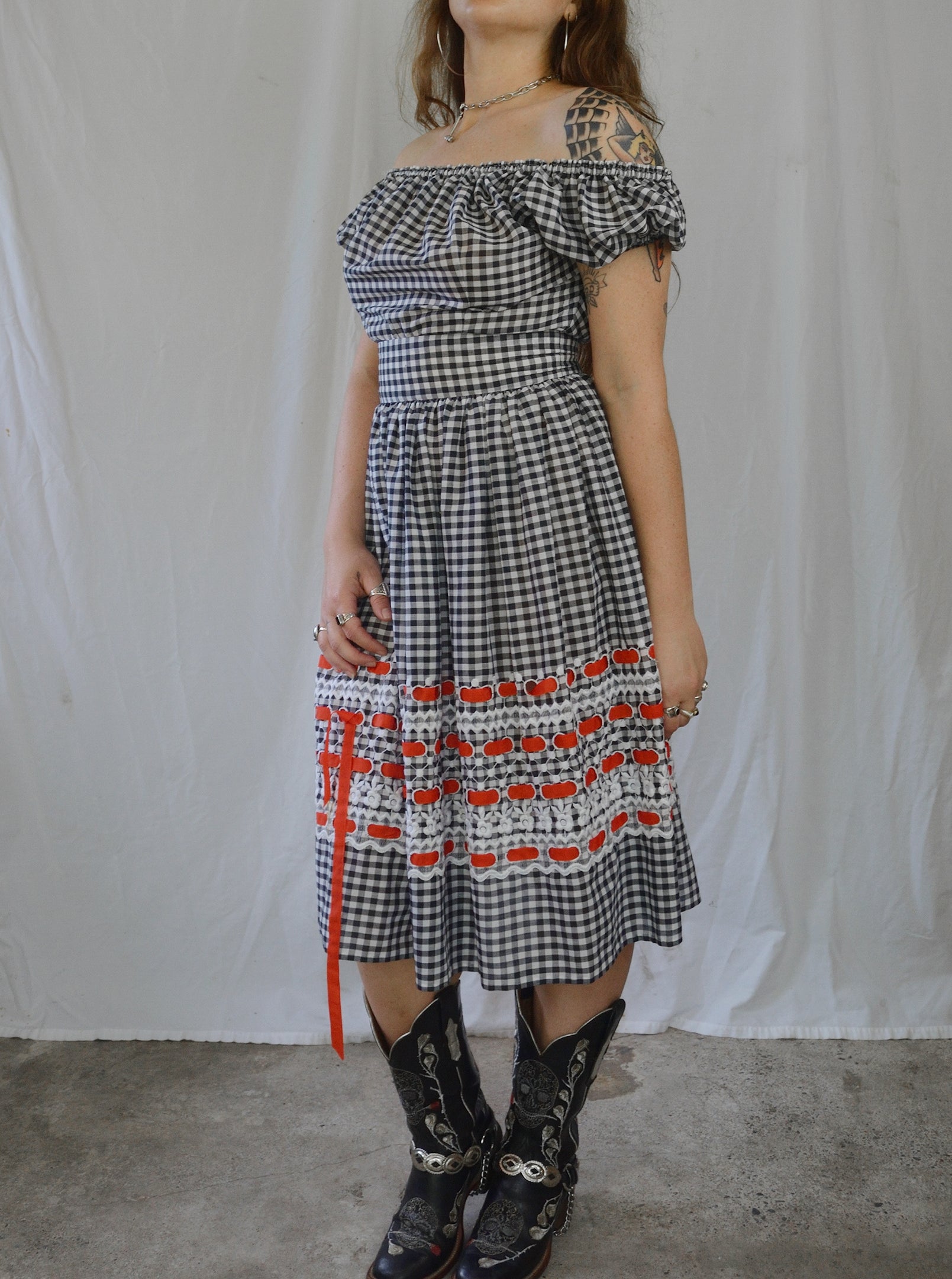 Vintage 1960s Gingham Milkmaid Dress