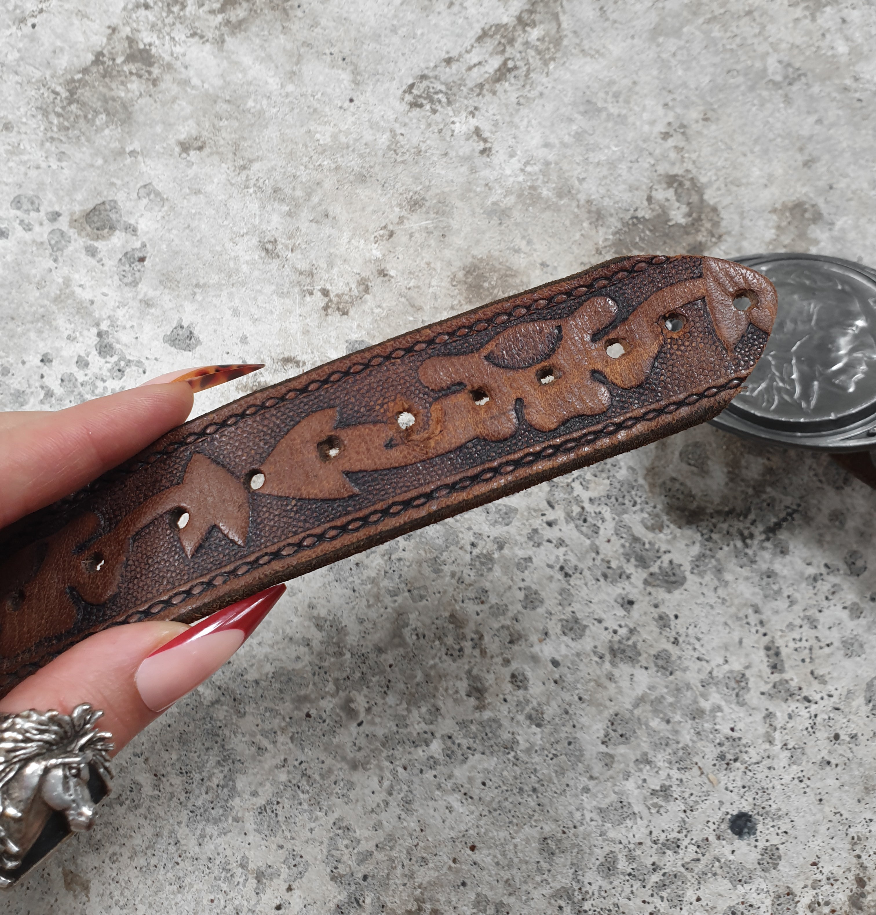 Vintage Brown Tooled Leather Belt