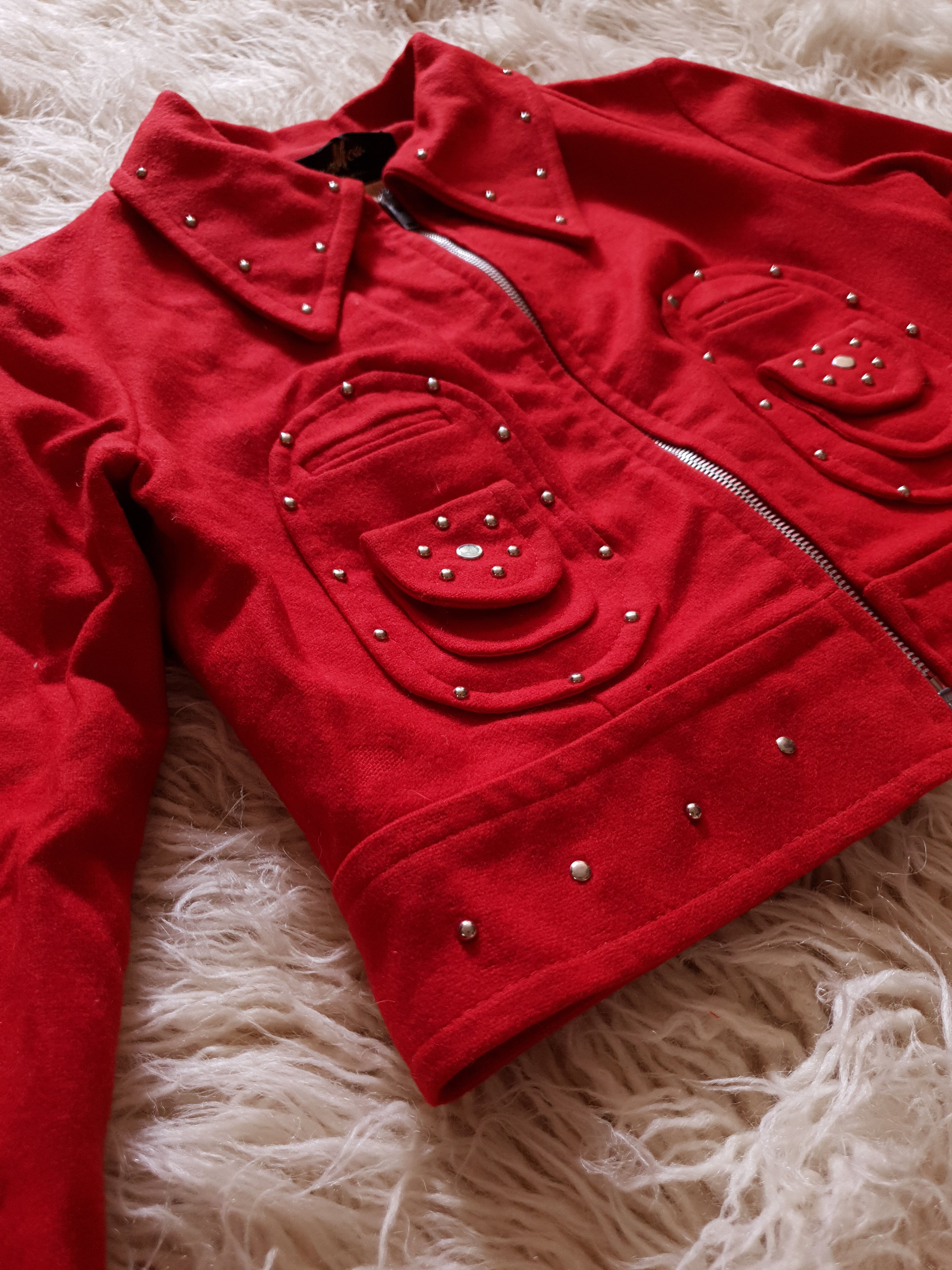 Vintage 1970s Studded Red Wool Jacket