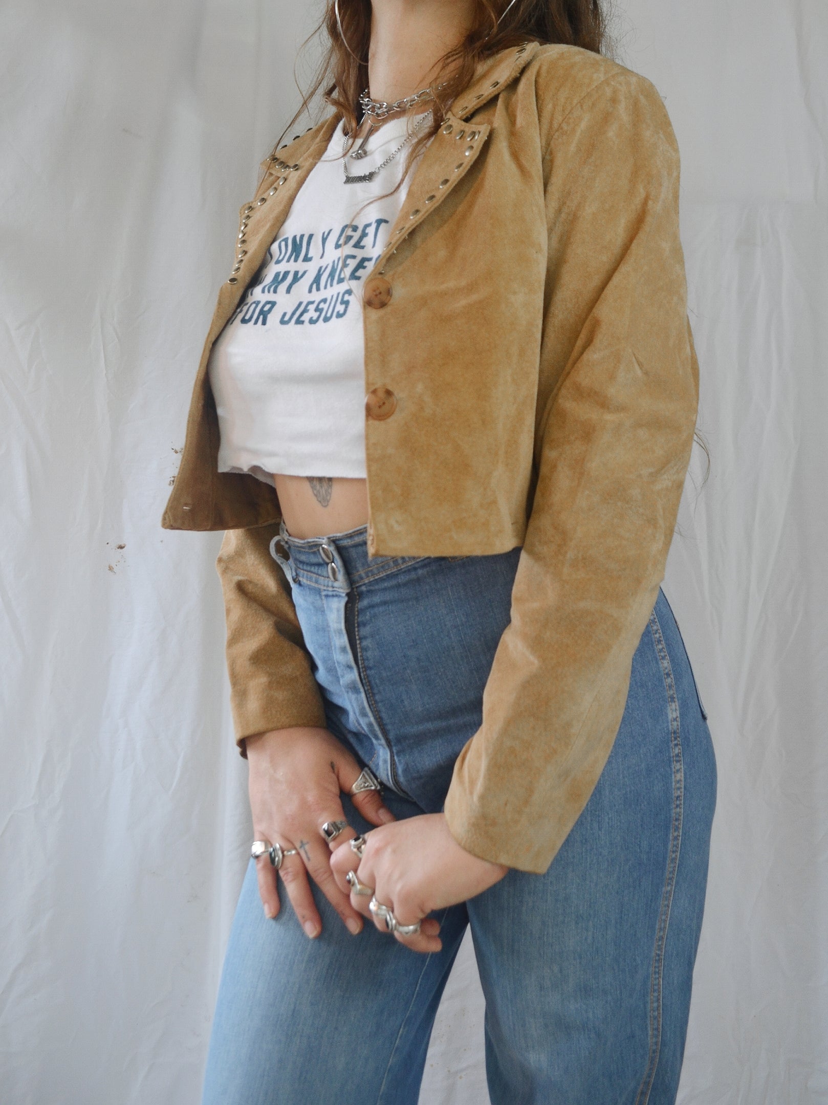 Vintage 1990s Cropped Suede Studded Jacket