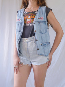 Vintage Embroidered American Flag Denim Vest