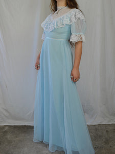 Vintage 1970s Blue Maxi Prairie Dress