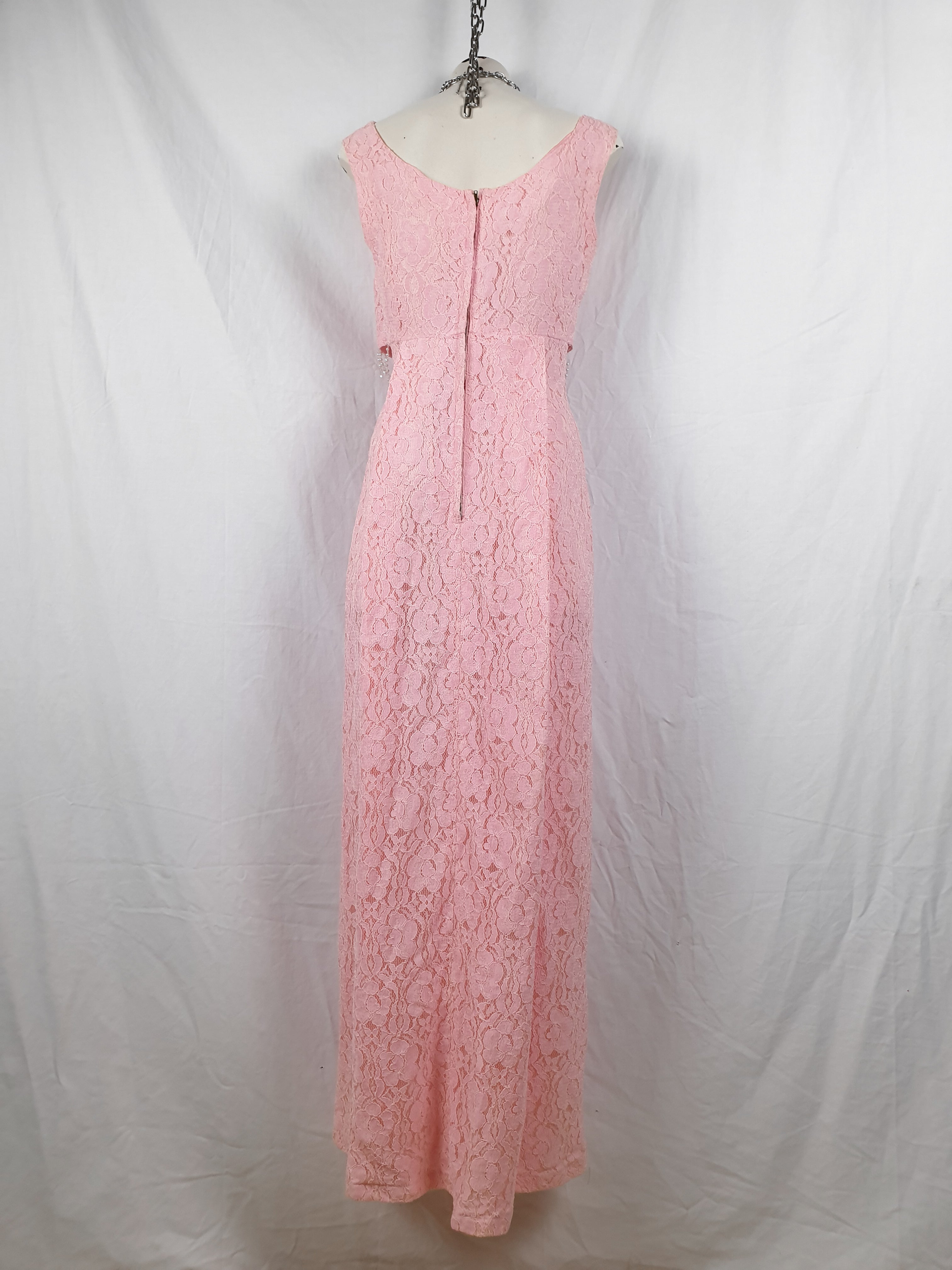Vintage 1960s/70s Pink Lace Beaded Maxi Dress