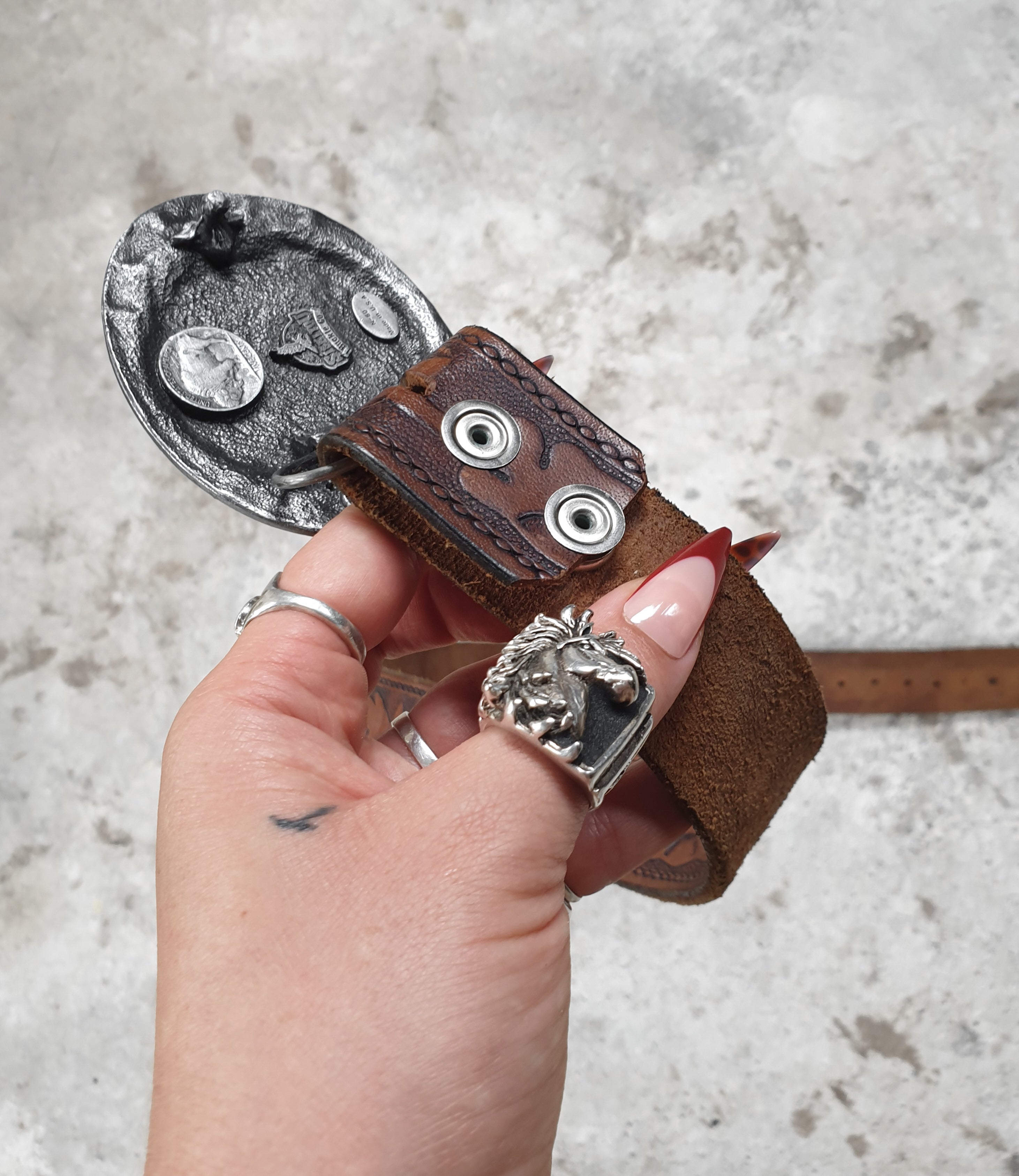 Vintage Brown Tooled Leather Belt