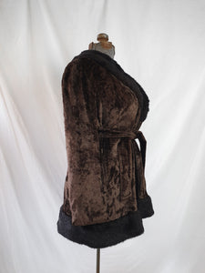 Vintage Chocolate Brown Faux Fur & Velvet Coat