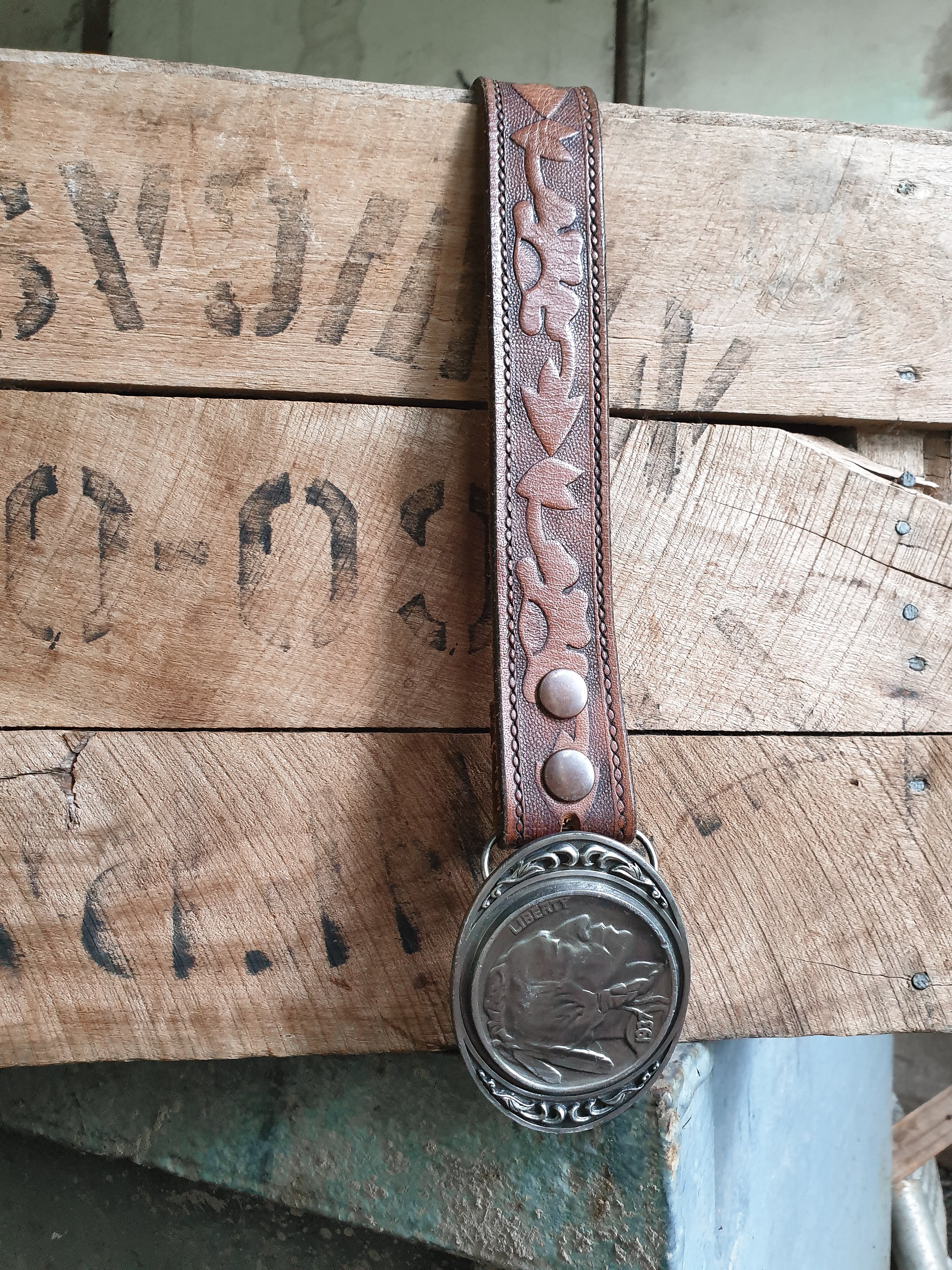 Vintage Brown Tooled Leather Belt