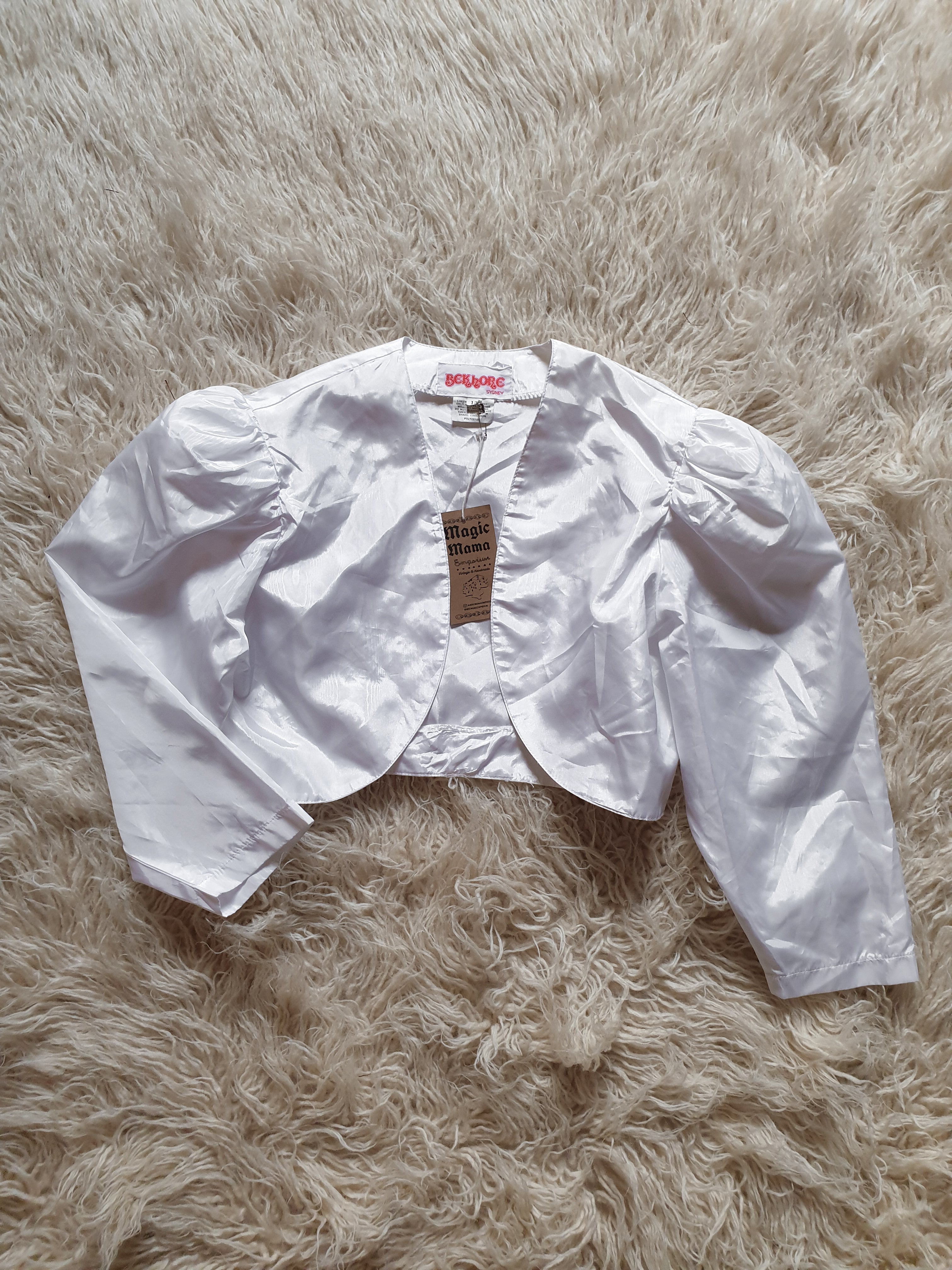 Vintage 1980s Cropped White Tafetta Bolero Jacket