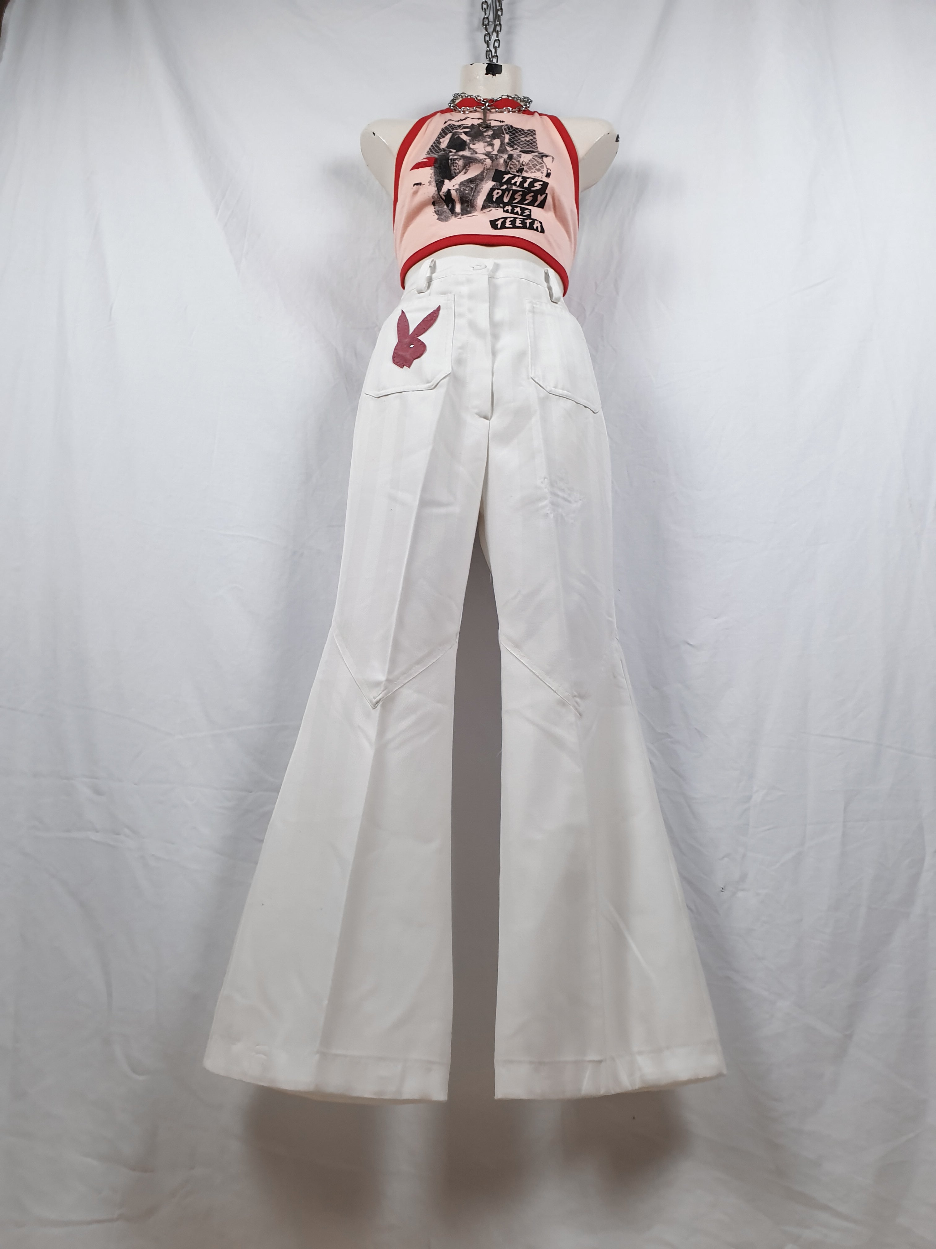 Vintage 1970s White Bunny Flares