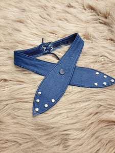 'Mama Mayhem' Blue Leather Necktie