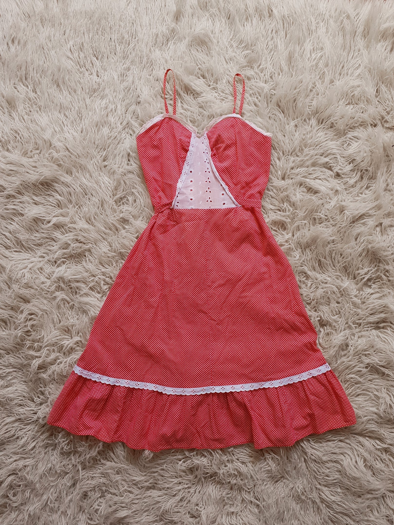 Vintage 1970s Red & White Spotty Midi Dress