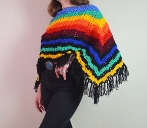 Vintage Hand Crocheted Rainbow Poncho