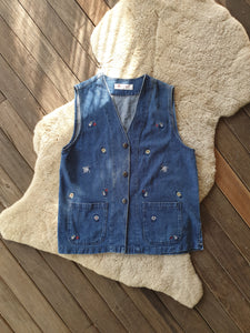 Vintage 90s Embroidered Denim Vest