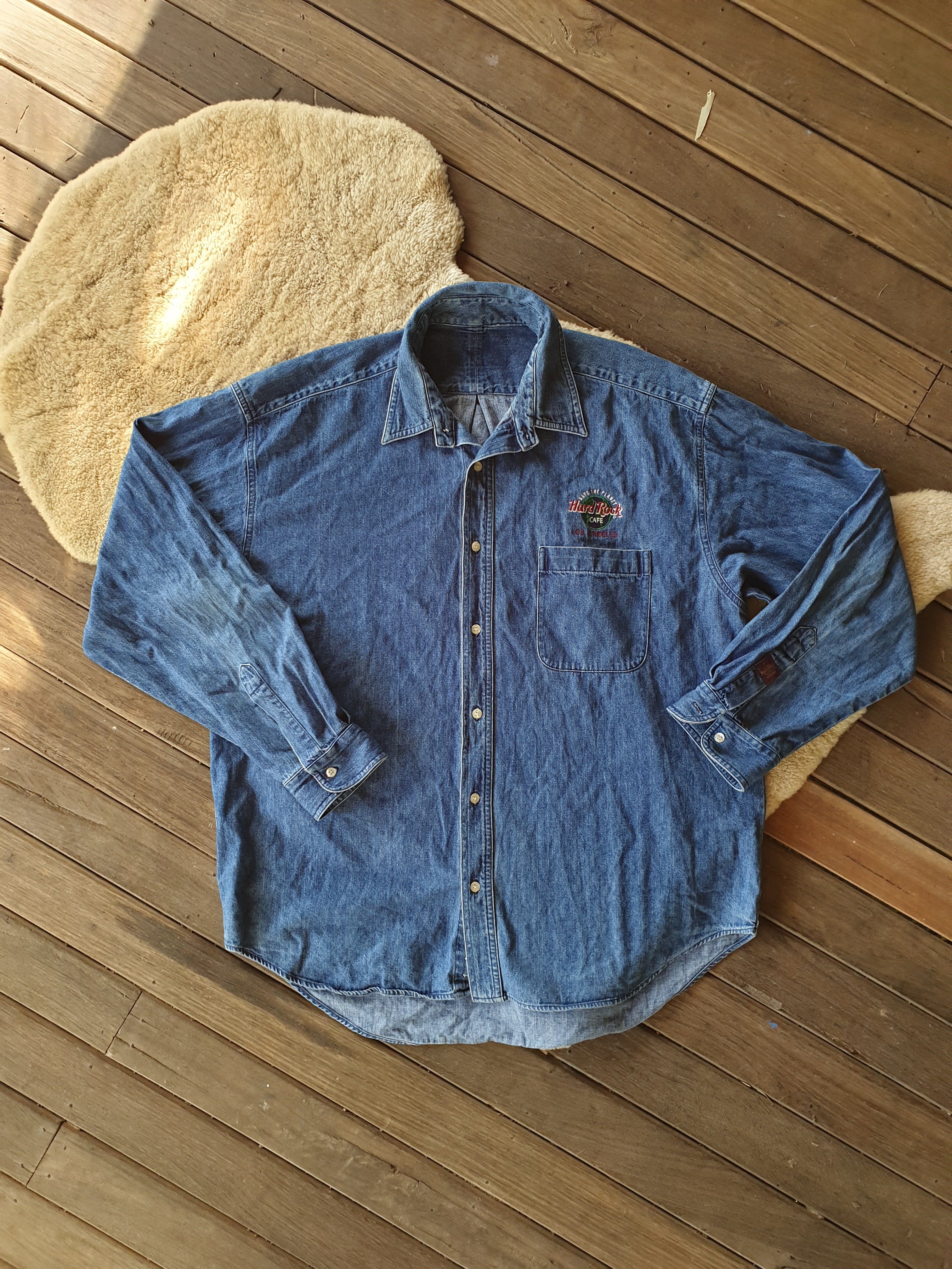 Vintage 90s Hard Rock LA Denim Button Down