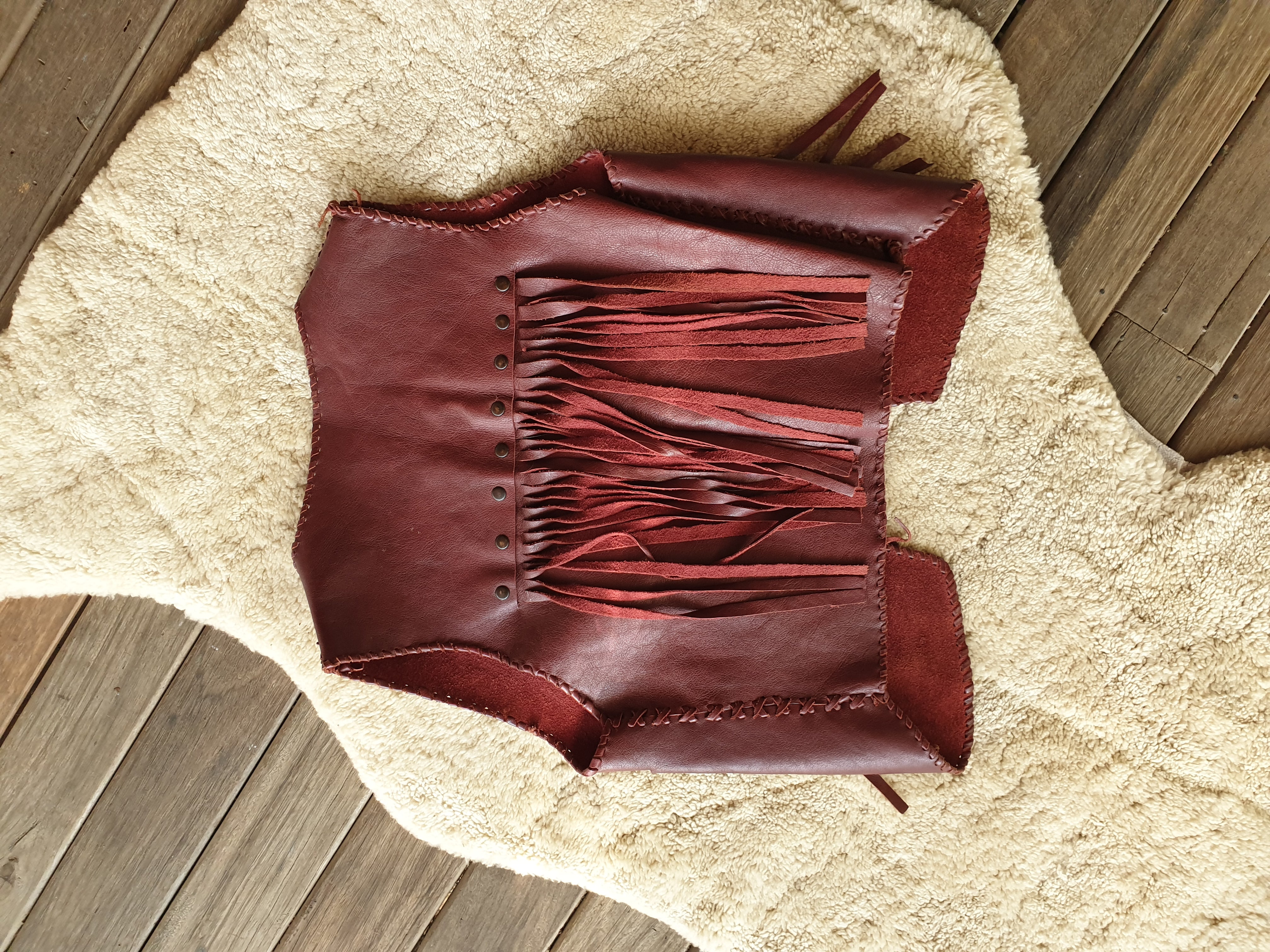 Vintage 70s Burgundy Leather Fringe Vest