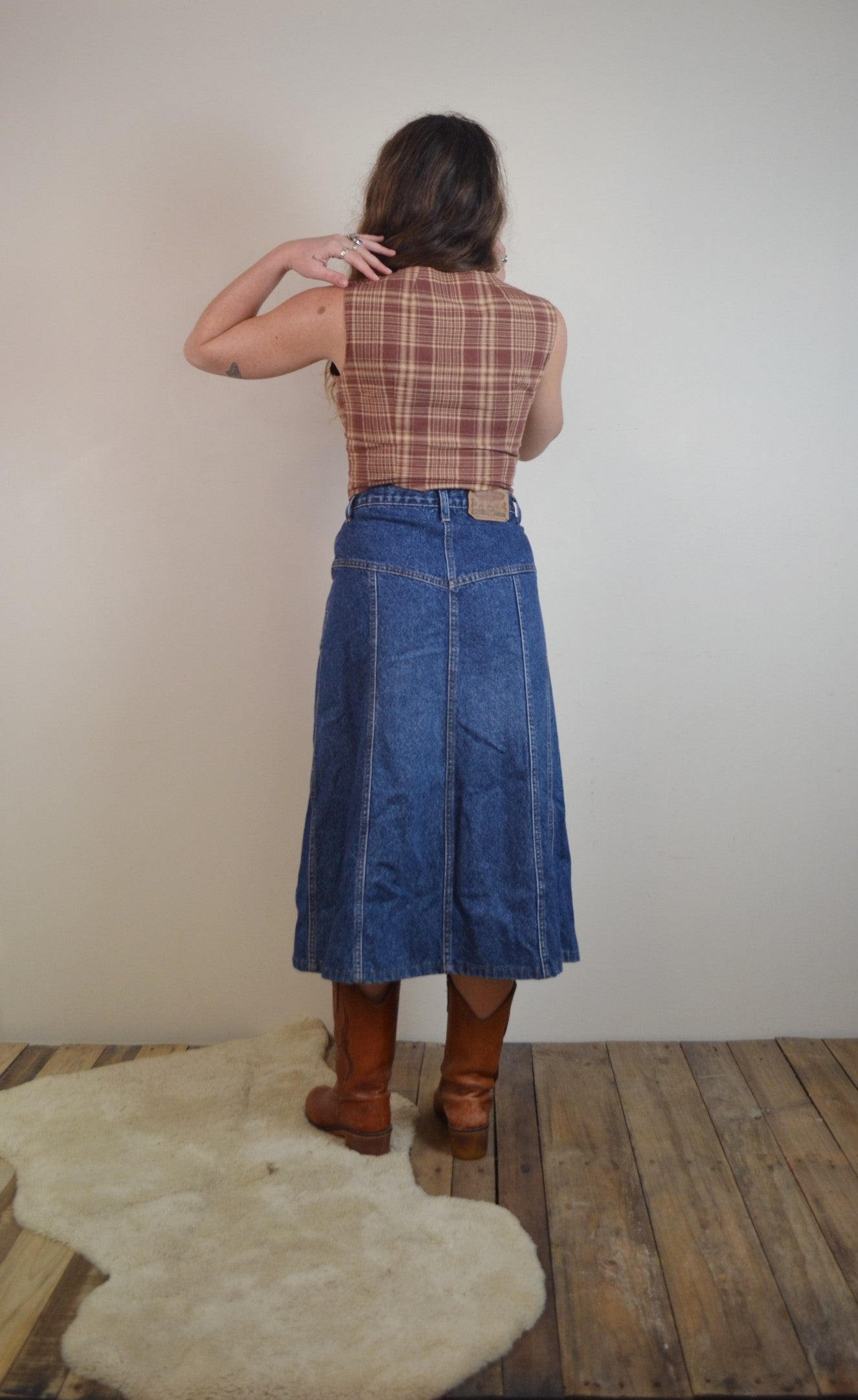 Vintage 80s denim A-line midi skirt
