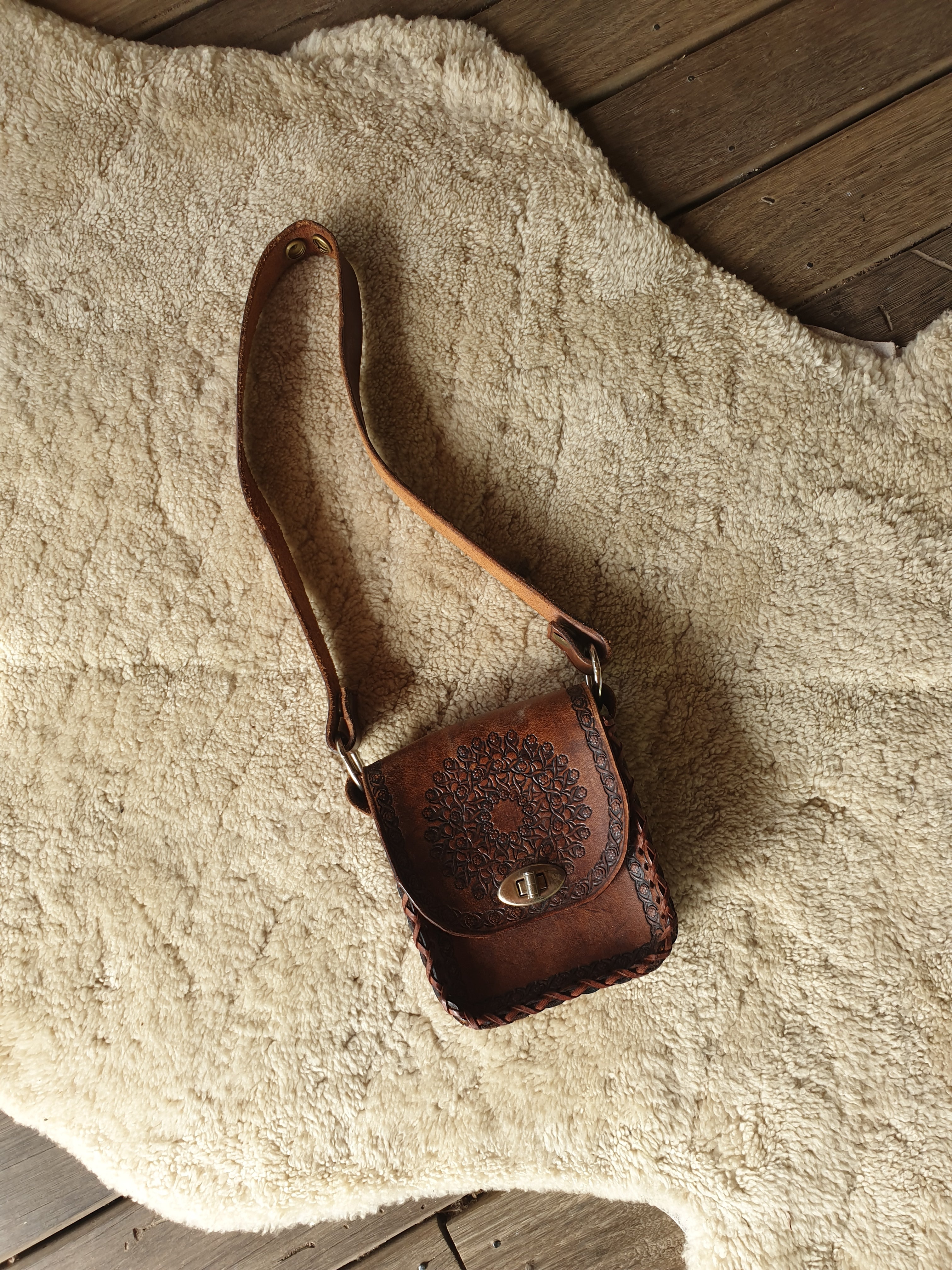 Vintage Tooled Leather Mini Bag