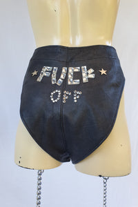 'Fuck Off' Leather Booty Shorts