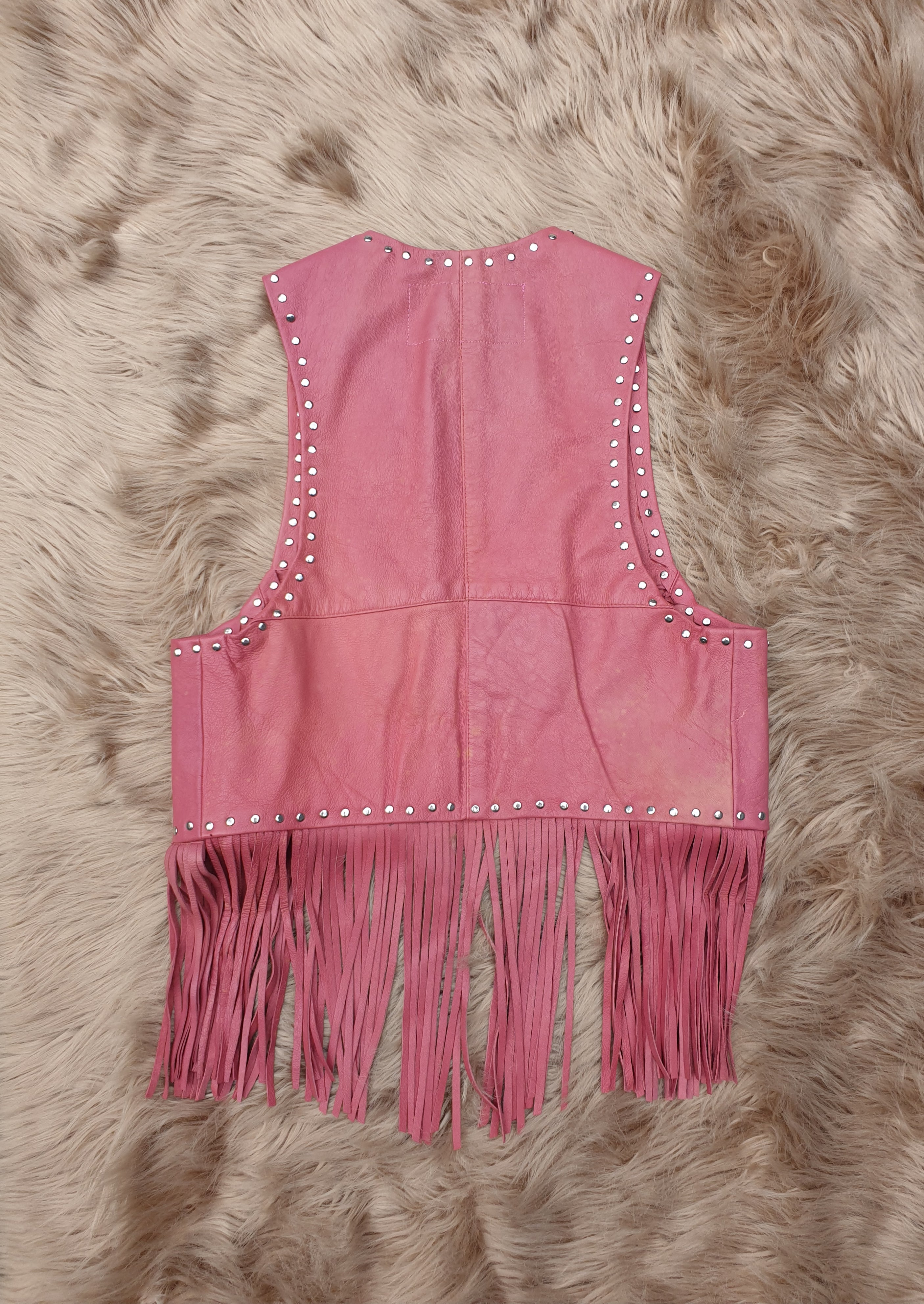 'Sweet Cherry Pie' Pink Leather Fringe Vest