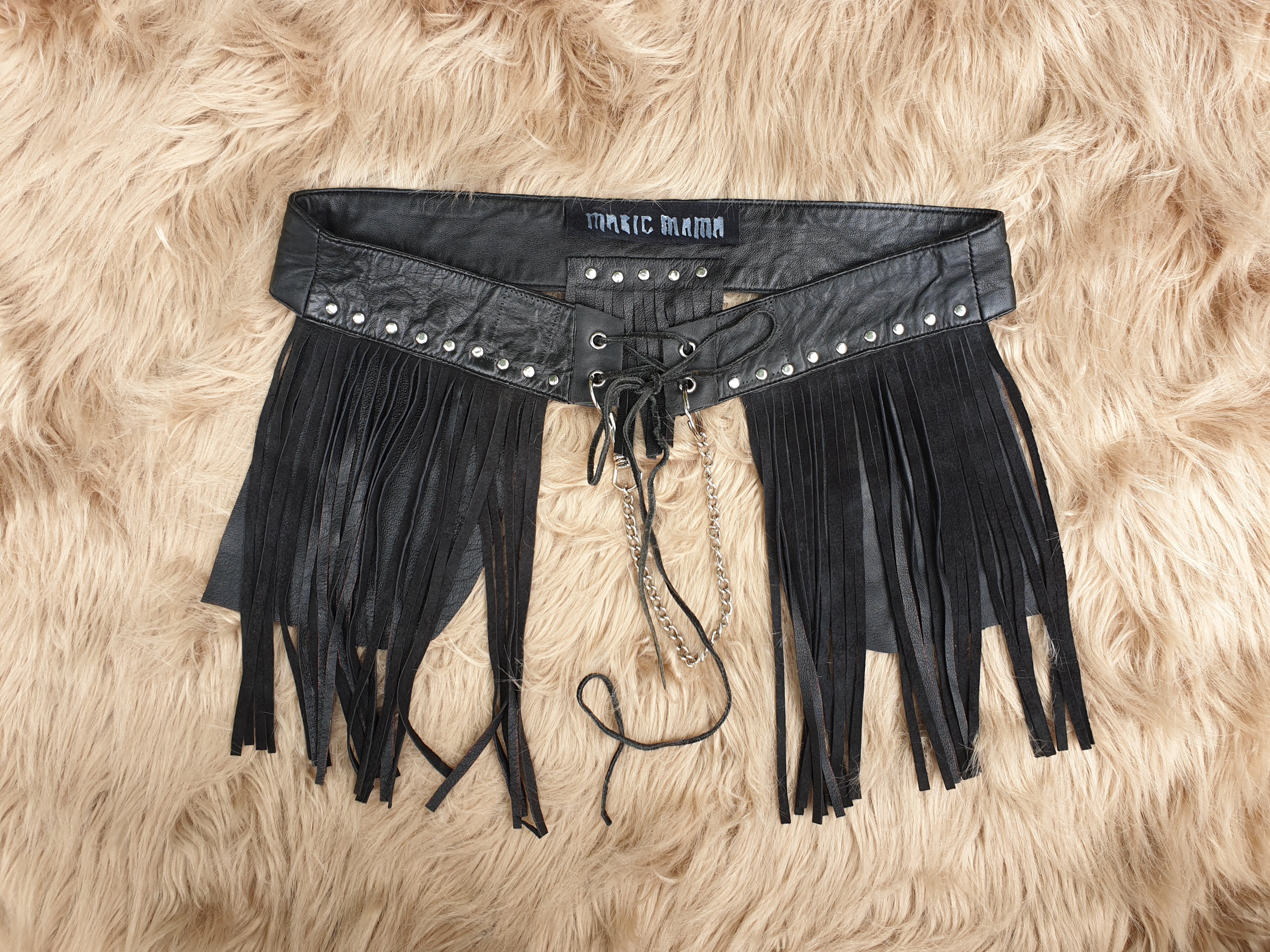 'Black Widow' Fringe Leather Chaps Belt