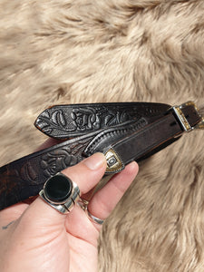 Vintage 1970s/80s Tooled Rose Leather Belt