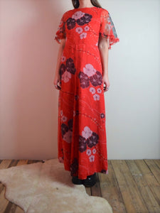 Vintage 70s Floral Cape Maxi Dress