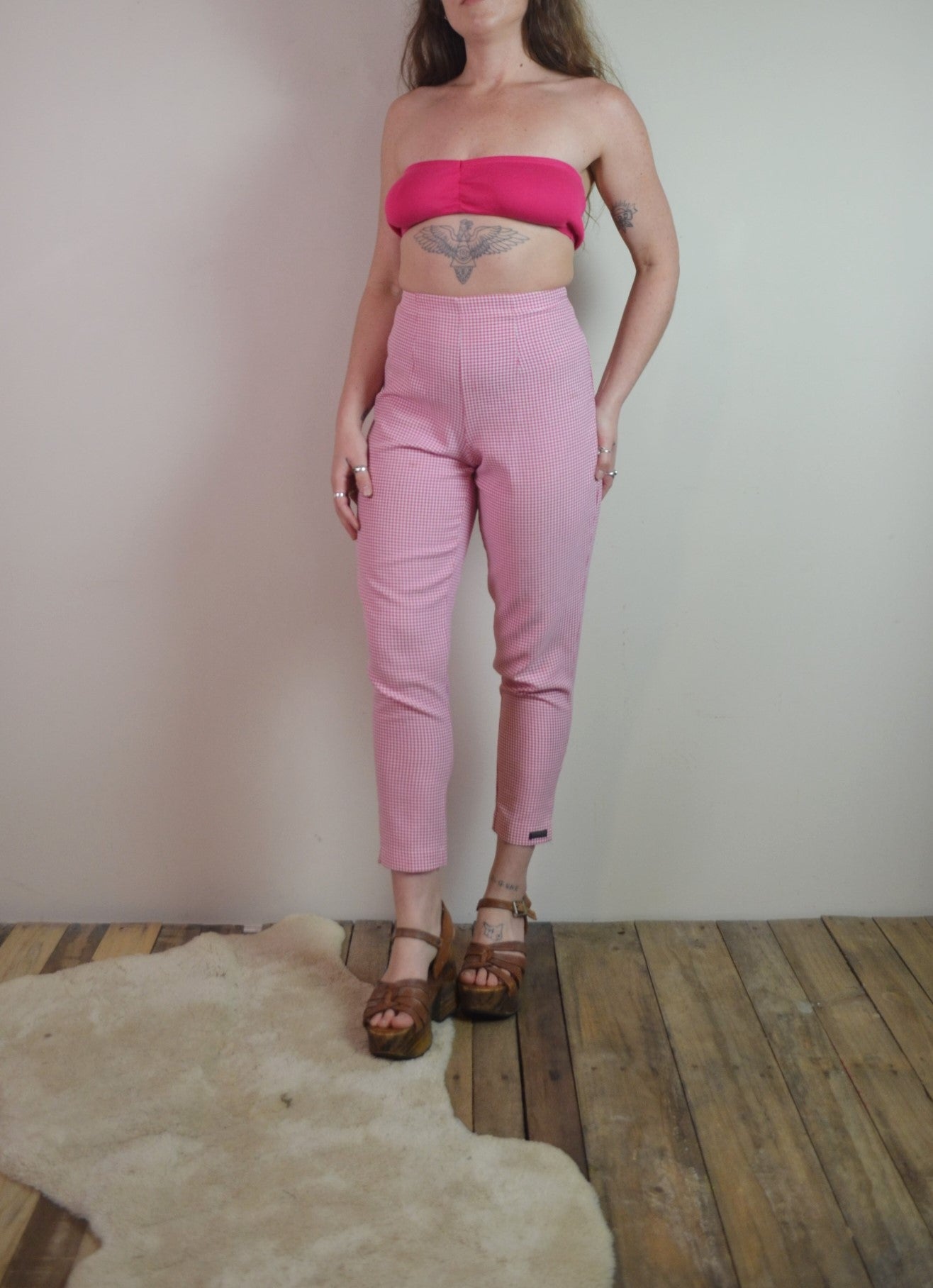 Vintage 70s/80s Sunburn Cropped Pink Gingham Pants