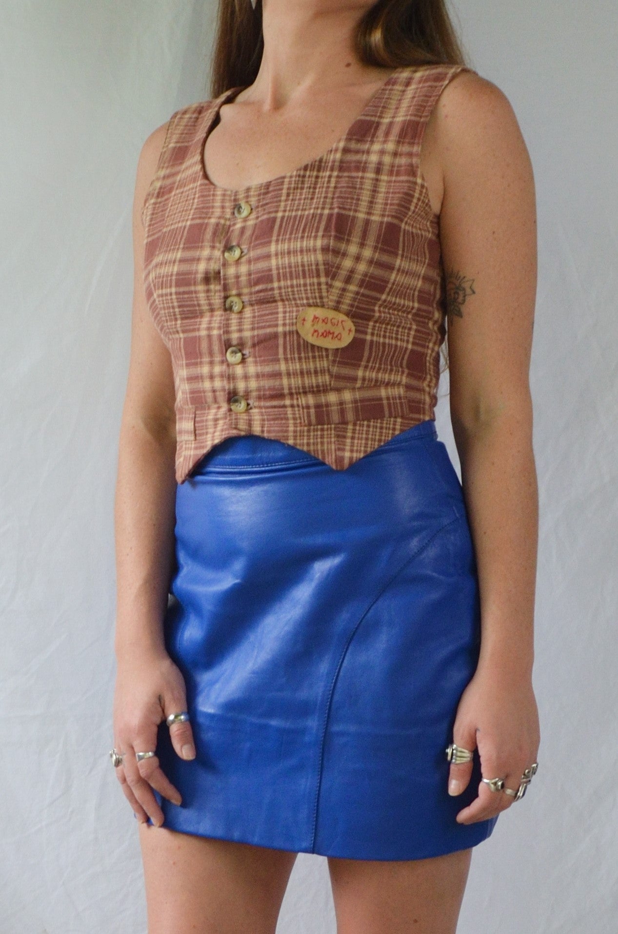 Vintage 1980s Electric Blue Leather Mini Skirt