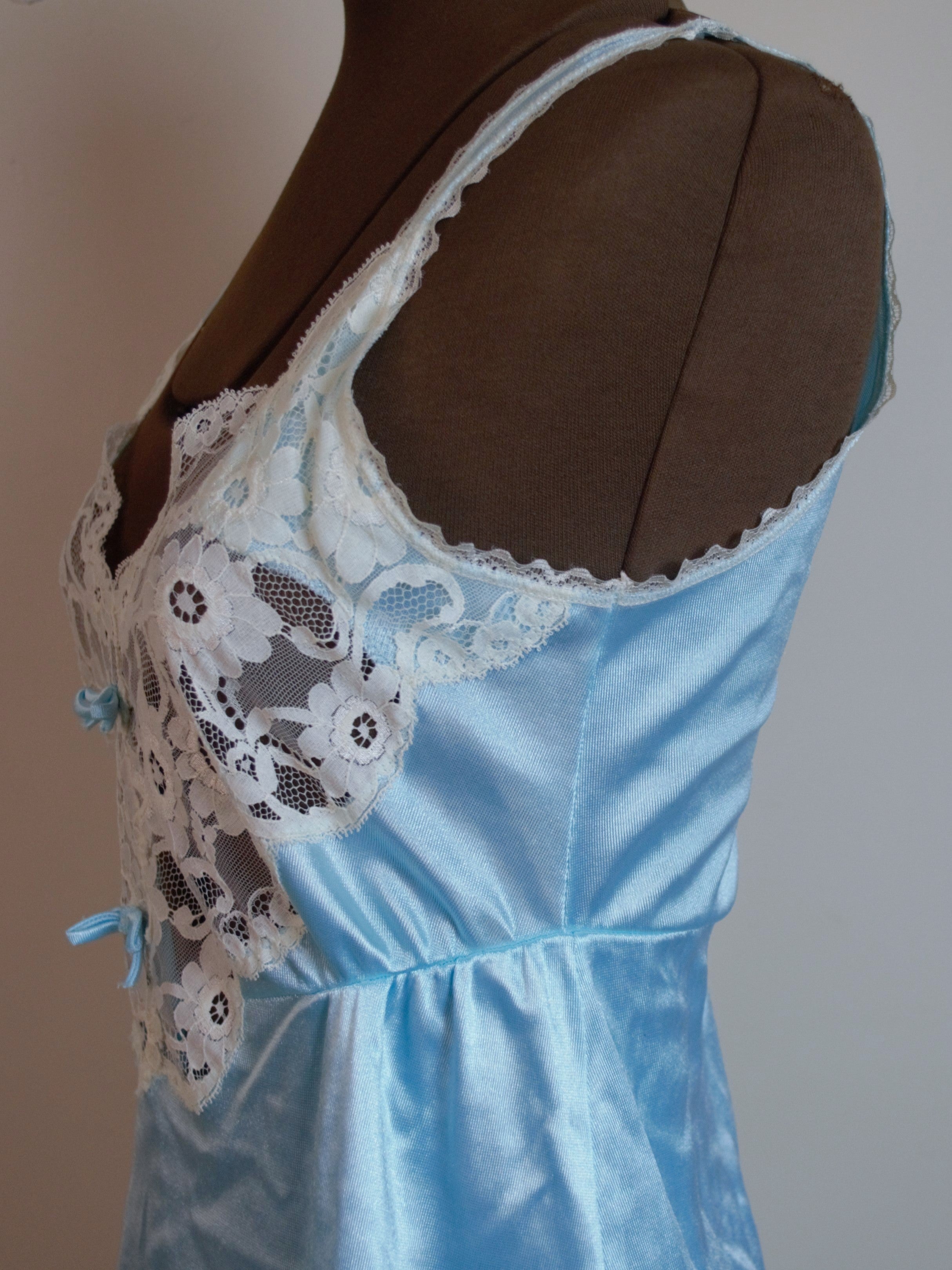 Vintage 70s Baby Blue Mini Slip Dress