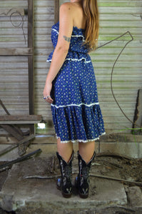 Vintage 70s/80s Navy Floral Western Prairie Midi Dress