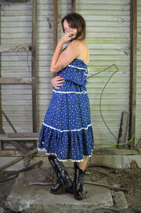 Vintage 70s/80s Navy Floral Western Prairie Midi Dress