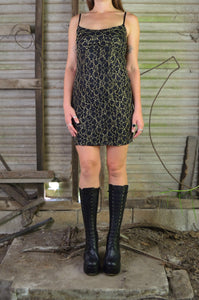 Vintage 80s/90s Gold & Black Lace Mini Dress