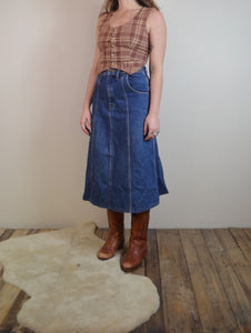 Vintage 80s denim A-line midi skirt