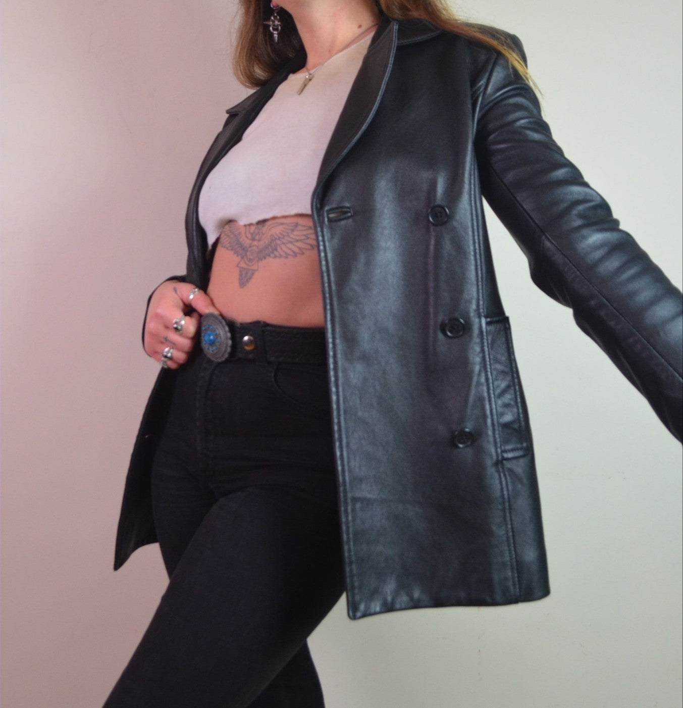 Vintage 90s Double Breasted Leather Jacket