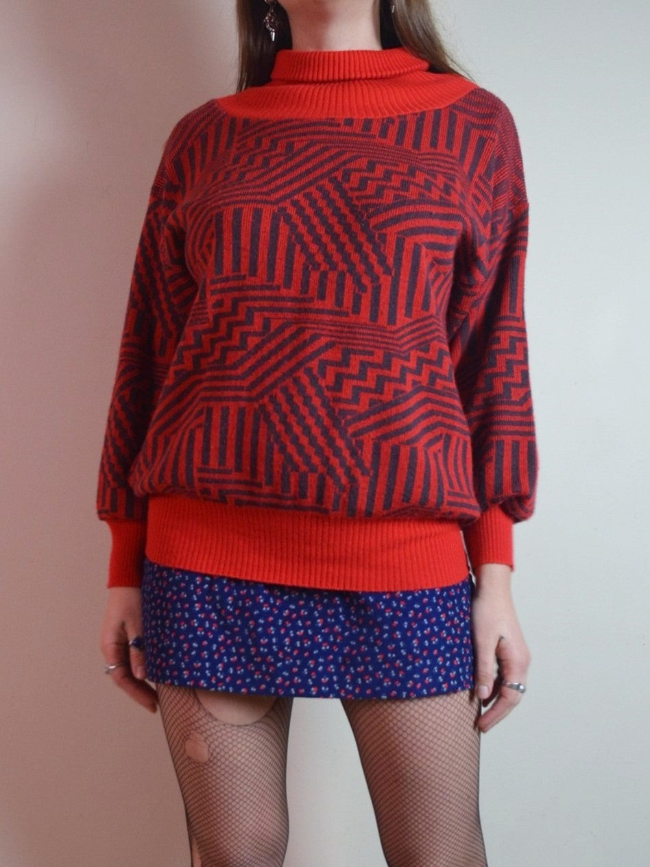 Vintage 80s Abstract Roll Neck Sweater