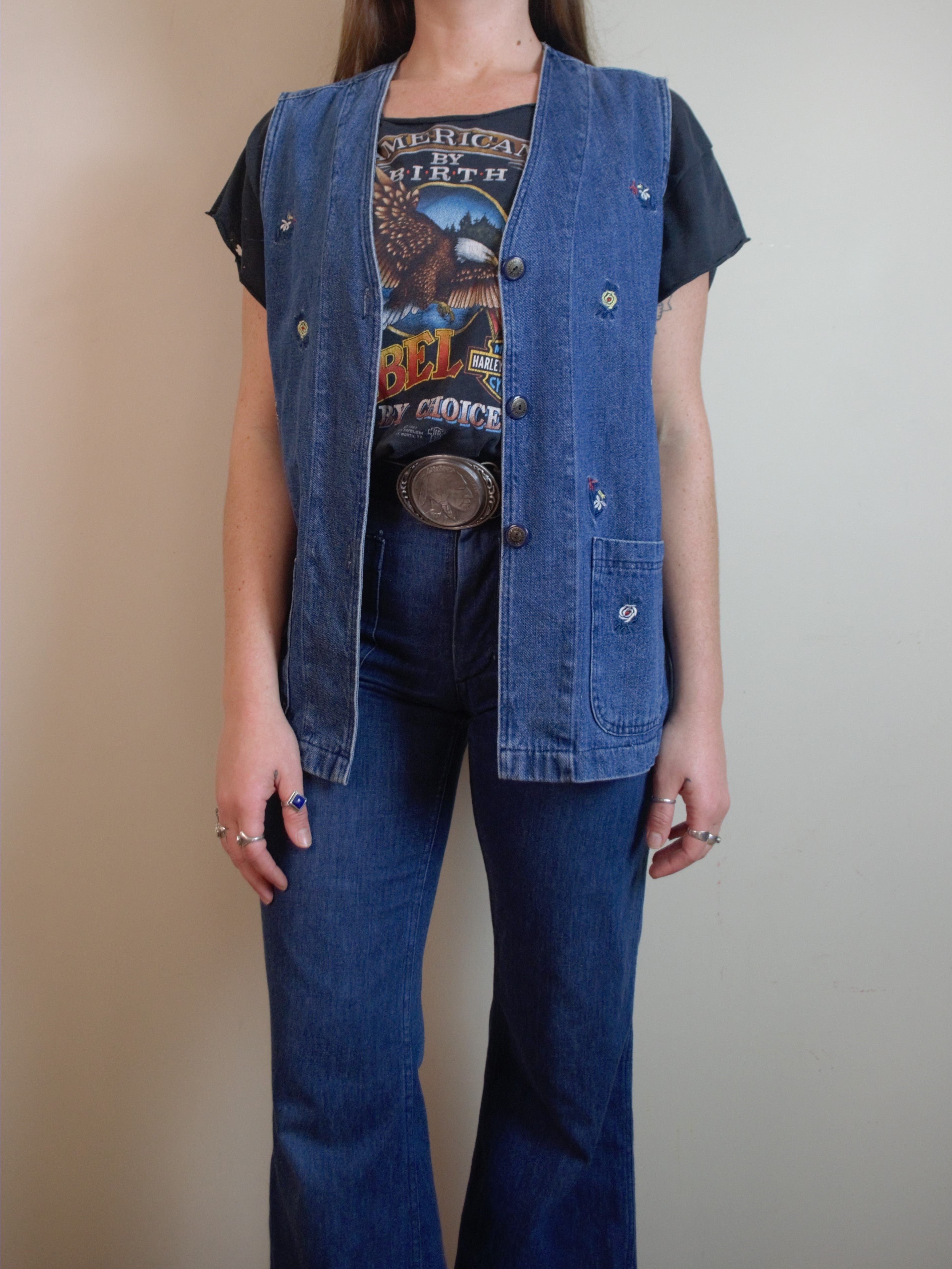 Vintage 90s Embroidered Denim Vest