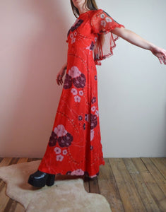 Vintage 70s Floral Cape Maxi Dress